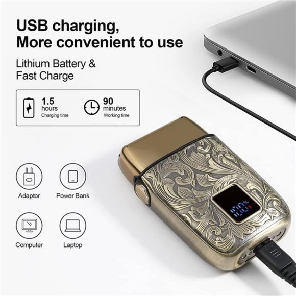 Electric Razor for Men, Double Foil Head Shaver, 3 Speeds Electric Shavers - Picture 4 of 7